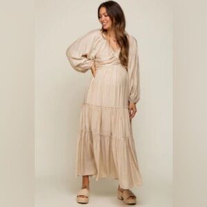 Cream Colored Maternity Dress with Cut Out